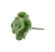 Pea Green Crackle Rose Ceramic Dresser Knob